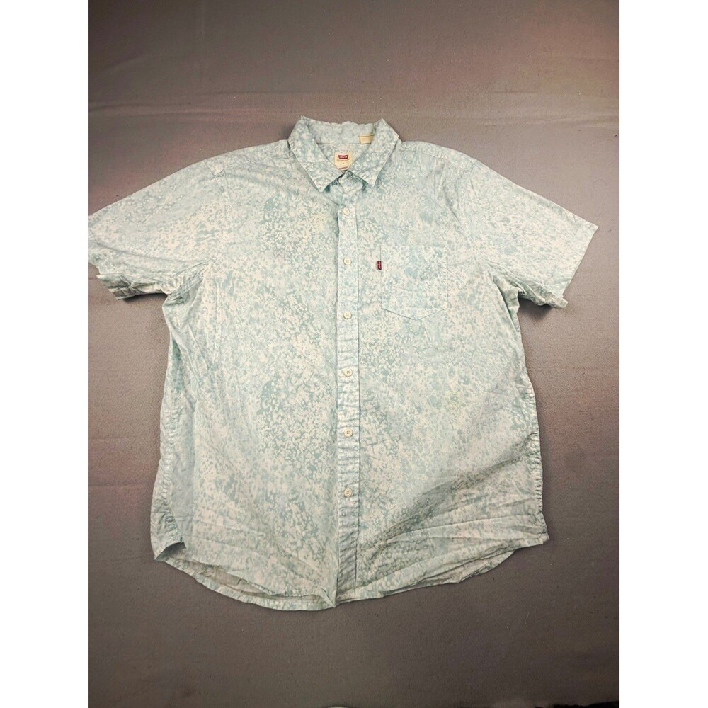 Levi's Men's Light Blue White Abstract Cotton Woven Short Sleeve Button-Up L